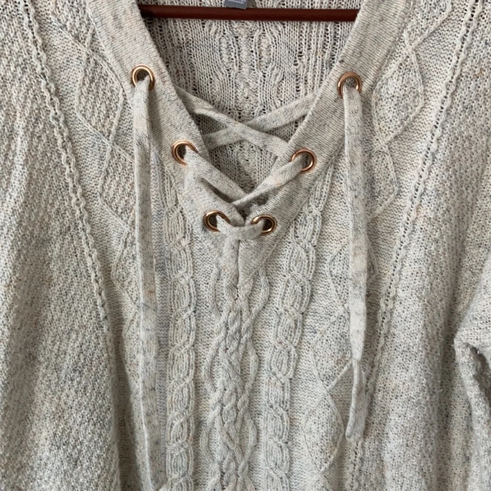 Aerie Cream Oversized Lace-Up Knit Sweater - Picture 6 of 9